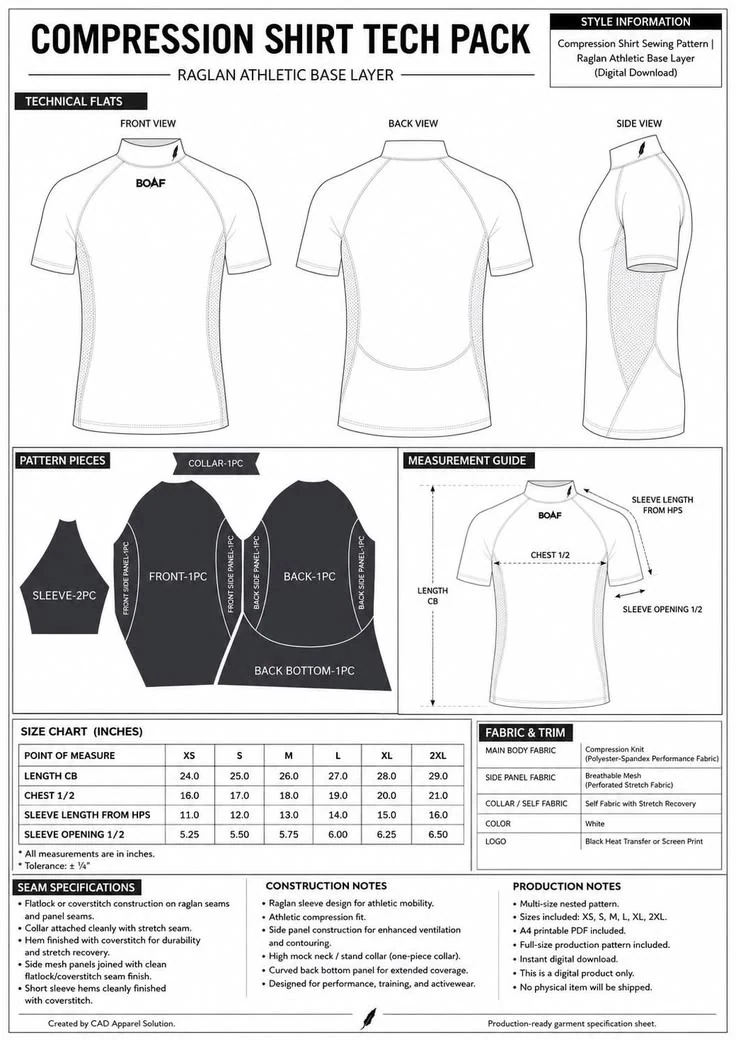 Technical apparel pattern and measurement development